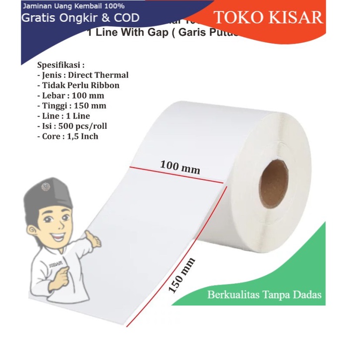 

Kertas Label Sticker Barcode Thermal 100 x 150 mm 1 Roll Isi 500 A930