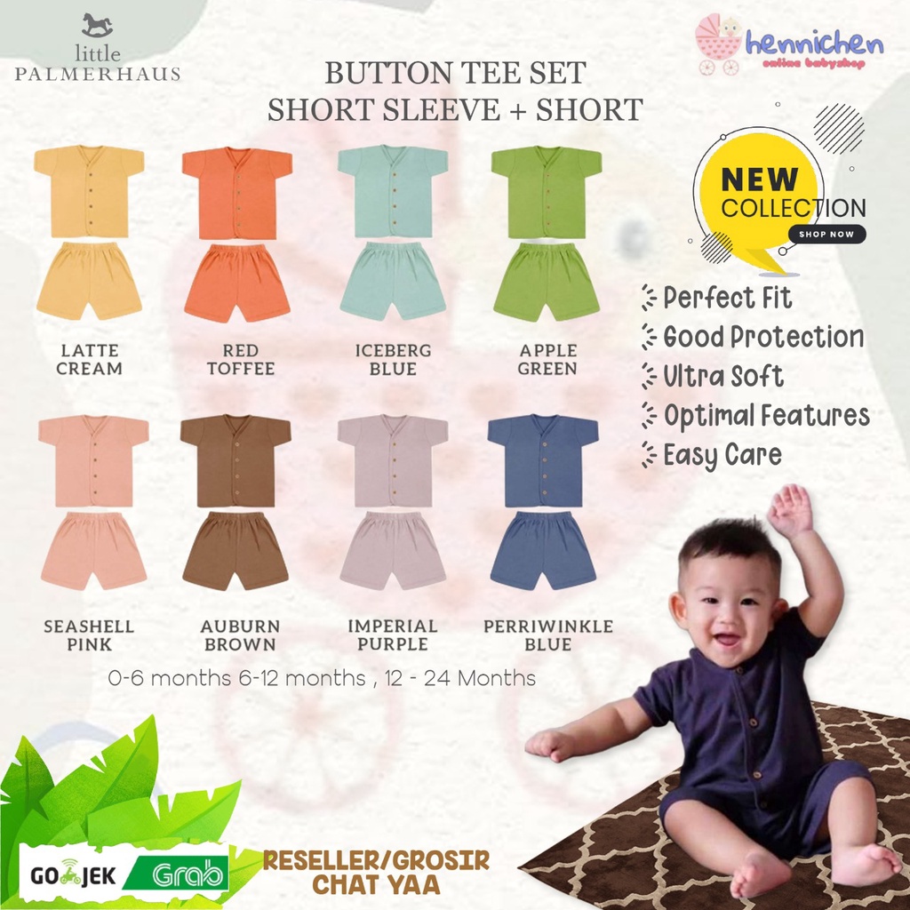 PROMO 7.7 PROMO BAJU LEBARAN WARNA TERLENGKAP Little Palmerhaus Button Tee Set Setelan piyama anak  setelan pendek anak  0 - 24 Bulan