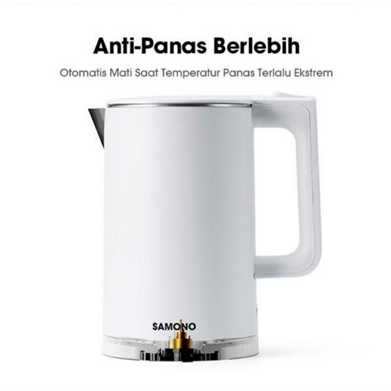 SAMONO SW-R1 600W Electric Kettle 1.8L Double Wall Design Anti-Slip garansi resmi 1 tahun