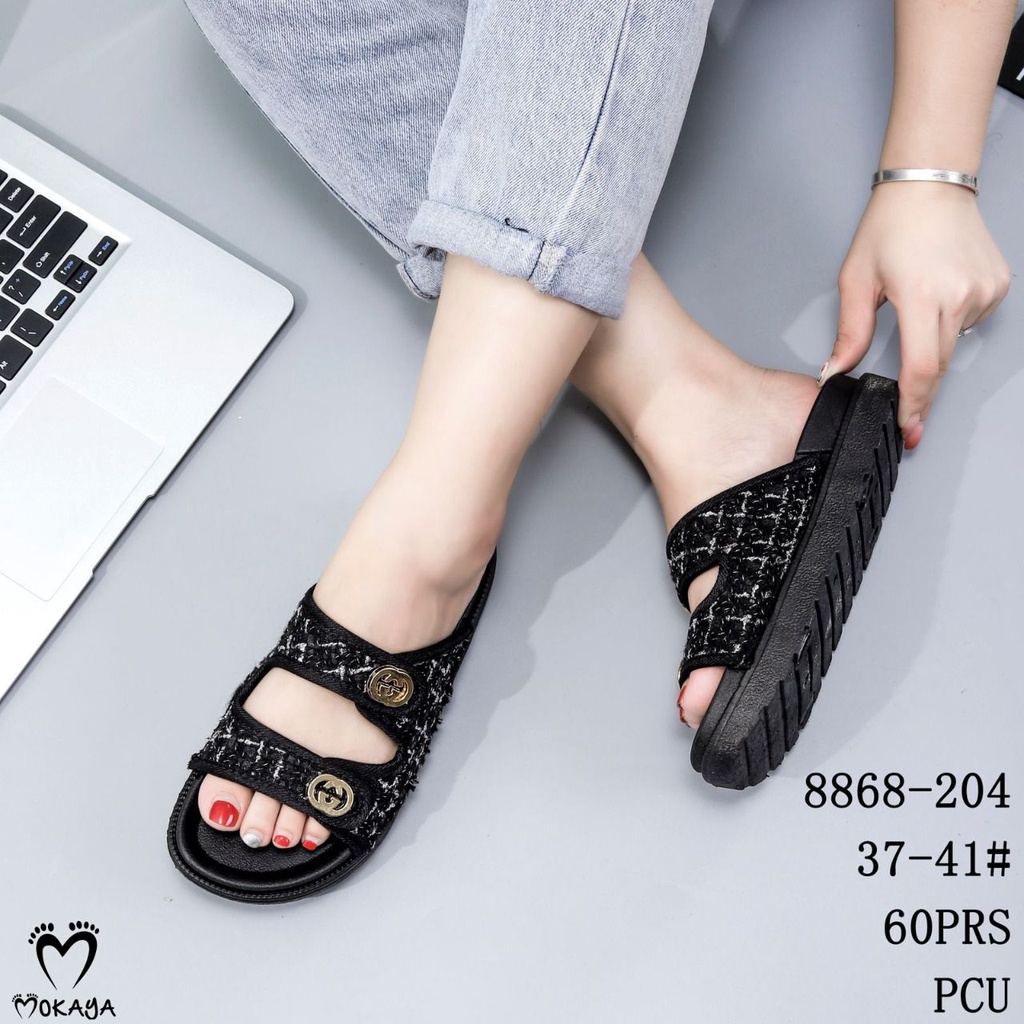 Sandal Wedges Jelly Wanita Korea Ban 2 Motif Rajut Knit Gesper CC  Keren Elegant Best Seller Kekinian Import Mokaya / Size 37-41 (8868-20/8868)