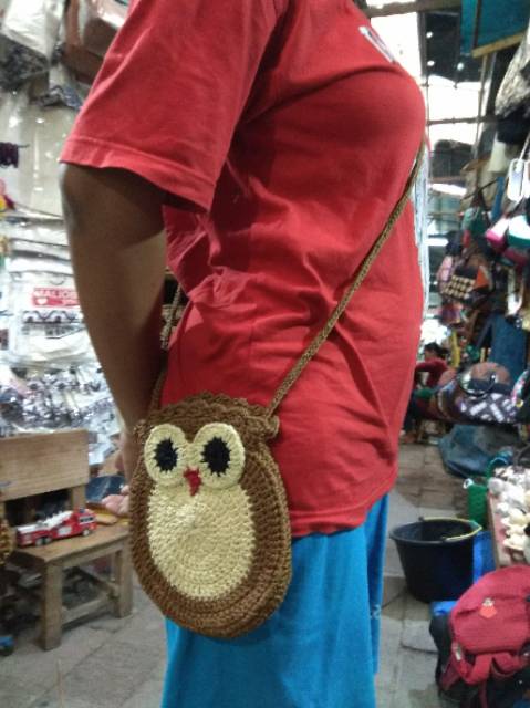 (BISA COD) TAS RAJUT BUNDAR MATA BURUNG HANTU BAHAN BENANG RAJUT NYLON - TAS SELEMPANG WANITA OOTD