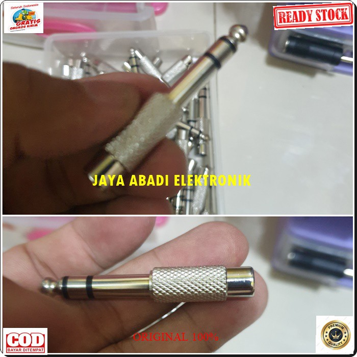 G250 JACK RCA CEWE JEK AKAY 6,5 MM COWO MIC ADAPTER MIK KONEKTOR MIKROPHONE SAMBUNGAN SPLITTER AUDIO SOUND EXTENSION PENYAMBUNG SUARA HEADSET HEADPHONE CONVERTER FEMALE MALE CANON AUX DVD AMPLI STEREO ORIGINAL MALE FEMALE HARGA SATUAN