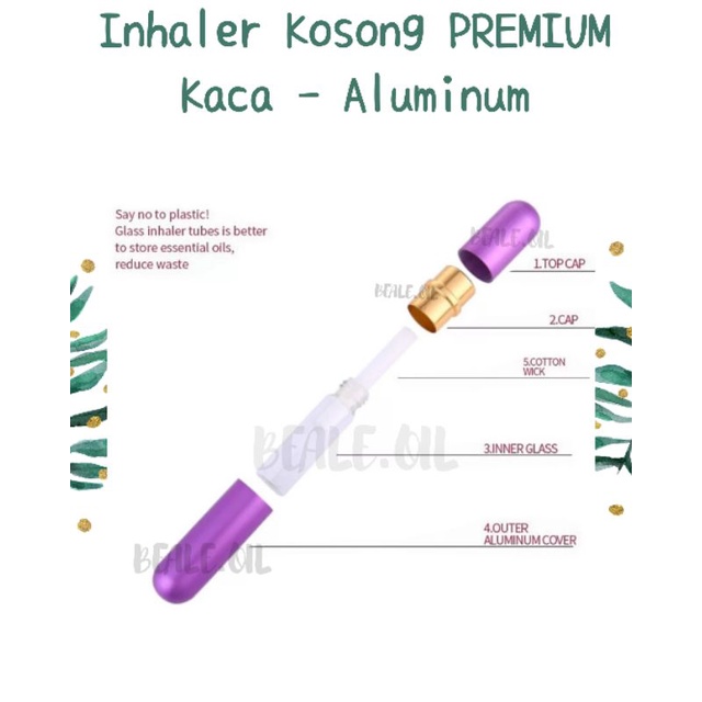 Nasal Inhaler Kosong Premium Kaca Alumunium List Silver Empty Inhaler 2 Kapas Cotton Wicks Bealeoil