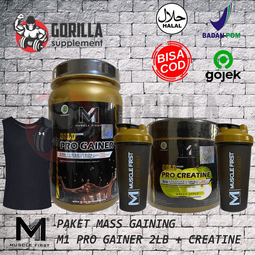 Paket Naik Berat badan Bulking Muscle First Pro Gainer 2 lbs 6lbs lb  Dan Pro Creatine 300 gram m1