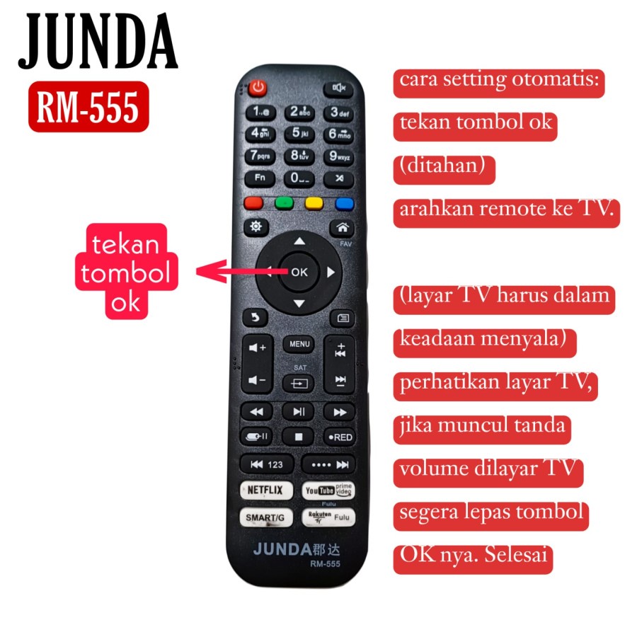 REMOTE UNIVERSAL SMART TV LED ANDROID JUNDA RM 555