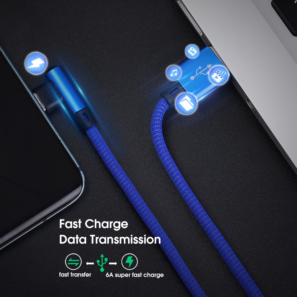 6a 90 Degree Kabel Data / Charger USB Tipe C Siku Fast Charging Untuk Samsung / Xiaomi / Huawei / VIVO / OPPO