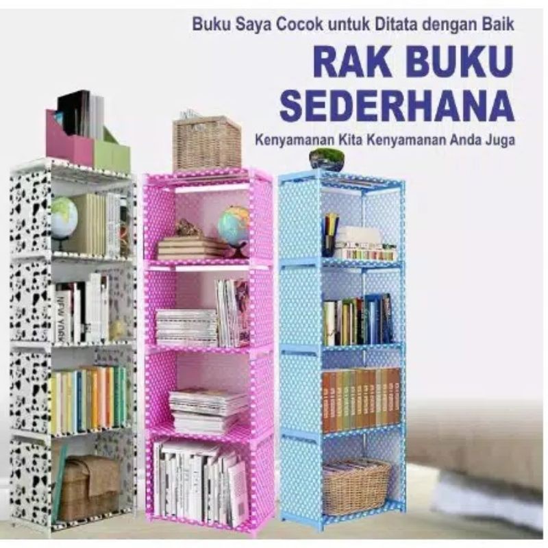 Rak Buku Serbaguna Besi Kuat 4 susun 5 tingkat / Rak Buku Baju Helm Portable