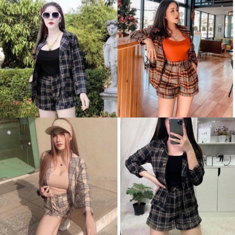 Tq88indonesia Stelan Kemeja Wanita Lengan Pendek / Set Riley / Setelan Cewek Kekinian / Busana Santai Wanita / Ootd