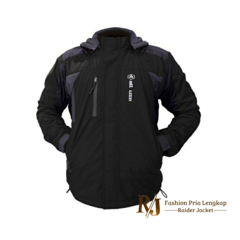 JAKET OUTDOOR ORIGINAL ALL USE BLACK MIX GREY M L XL XXL XXXL XXXXL JUMBO BIG SIZE ANTI AIR