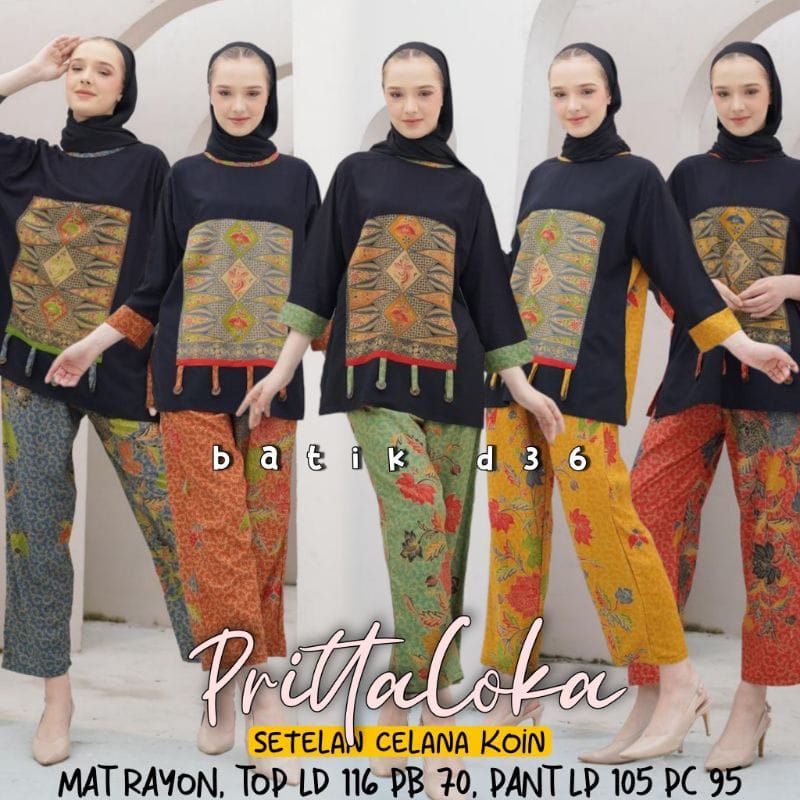 Semerbak setelan wanita pitalokha Abstrak #4 Koin Soloan modern Elegen Classic batik halus  Setelan wanita rayon murah celana blus Abstrak halus atasan kulot motif corak karakter panjang ibu ibu remaja dewasa emak baju tidur santai dolan seragam oneset