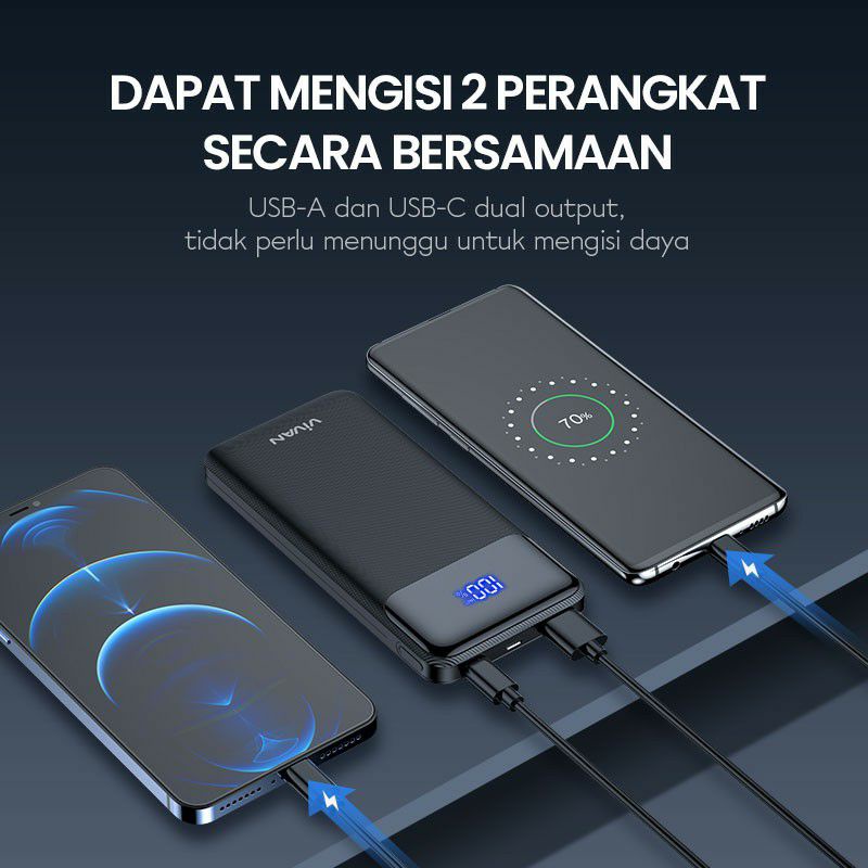 Powerbank Vivan VPB-X10 10000mAh PD+QC3.0 20W Dual Output USB-A &amp; USB-C Original