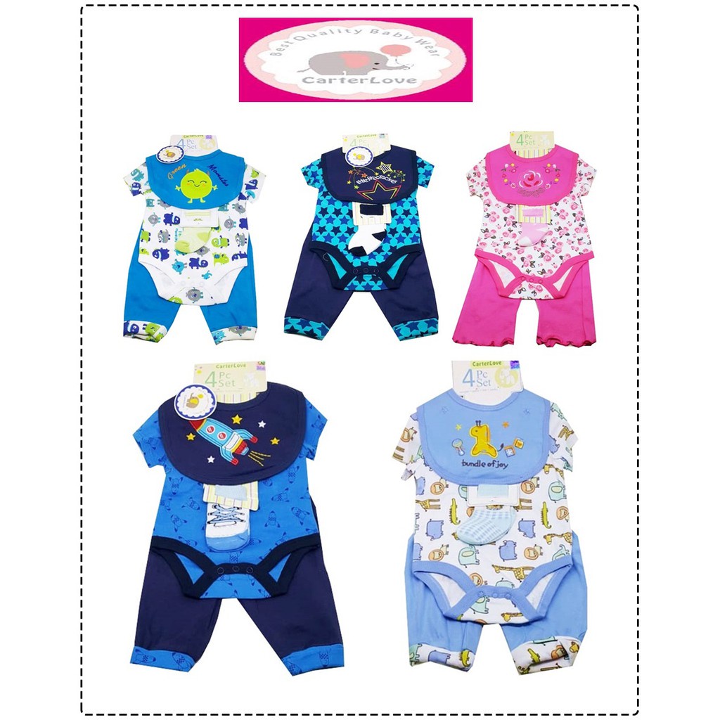 Promo Gajian Jumper Bayi 4in1 Set Slaber Tangan Pendek Carter Love