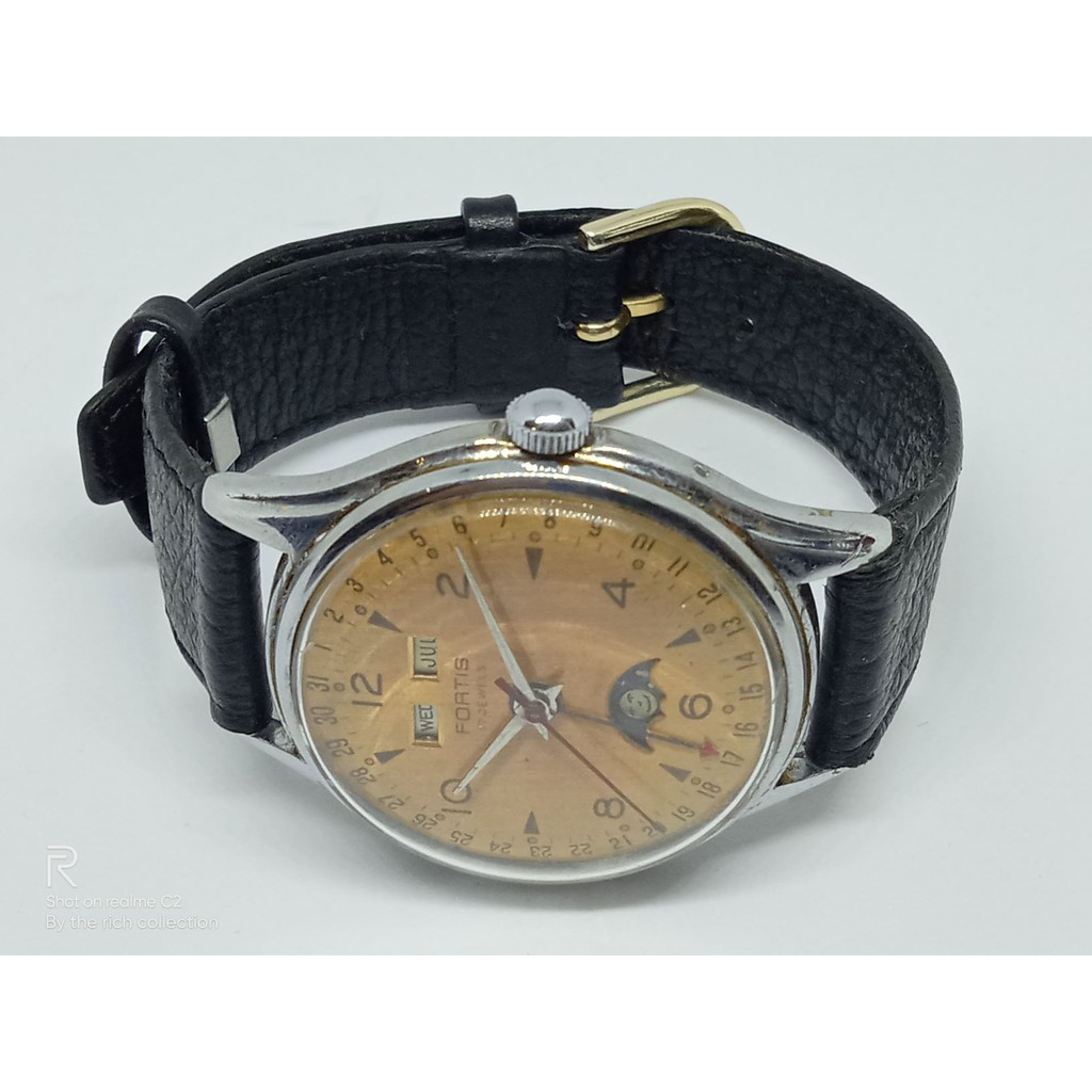 FORTIS VINTAGE WATCH TRIPLE CALENDAR DATE MOON PHASE