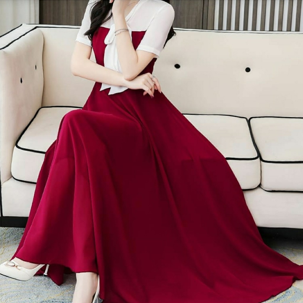 *[MCFK] Dress Nero / Longdress Pita Kombinasi Wanita / Longdress Korea / Dress Panjang / Longdres Wanita Terbaru