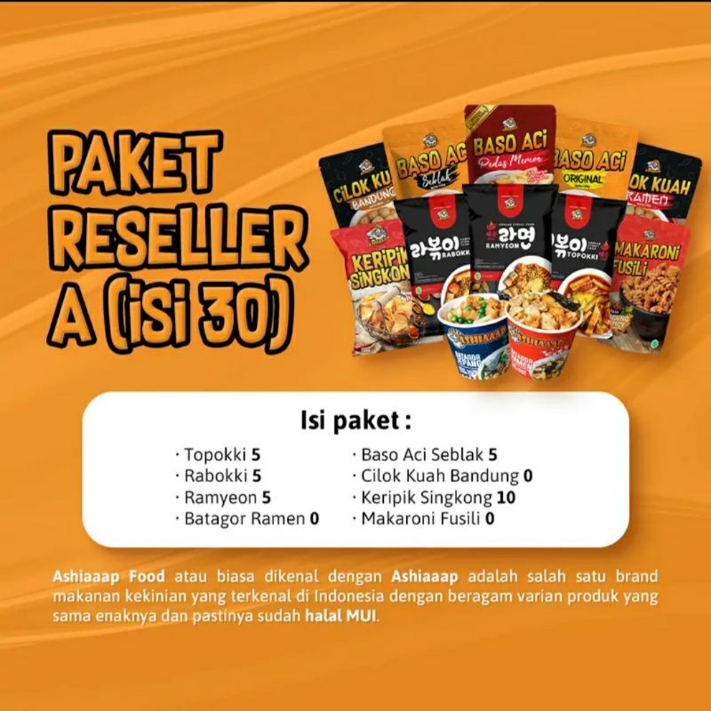 

ASHIAAAP PAKET RESELLER A ISI 30 PCS RABOKKI 5 + TOPOKKI 5 + RAMYEON 5 + BASO ACI SEBLAK 5 + KERIPIK SINGKONG 5 PAKET TERMURAH TERENAK MUMER MANTUL LEZAT GURIH