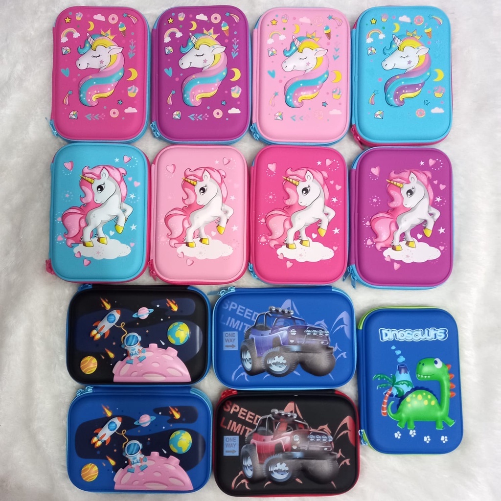 COD, ready: Tempat pensil kotak pensil 3D Unicorn Hardtop Pencil Case tempat pensil mermaid