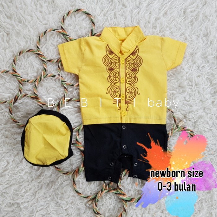 CUCI GUDANG   KUNING Baju Aqiqah NEWBORN Romper Koko Bayi Pakaian Muslim Anak Laki   TERLARIS