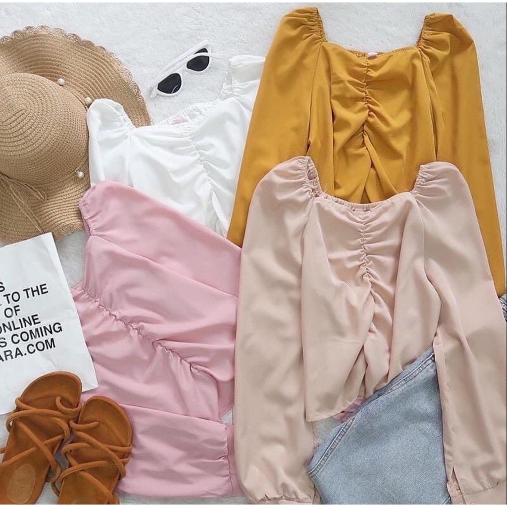 1KG MUAT 8PCS | ZIA VNECK BALONA CROPTY BASIC SHIRT TOP HITS SELEBGRAM FASHION OOTD WANITA