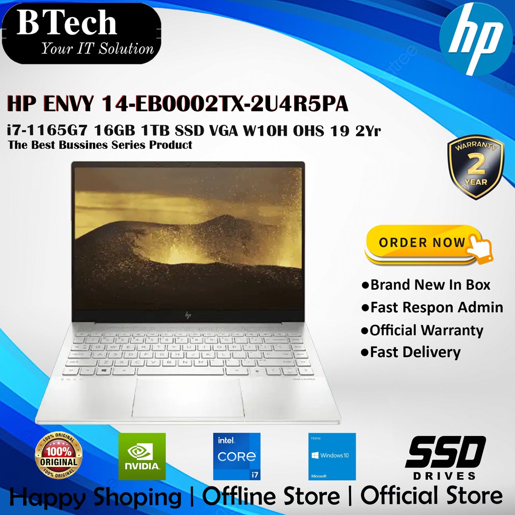 HP ENVY 14-EB0002TX-2U4R5PA i7-1165G7 16GB 1TB SSD VGA W10H OHS 19 2Yr