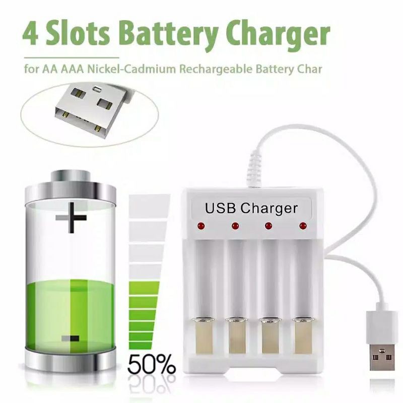 charger baterai aa aaa 4 slot indikator lampu - casan batre aa aaa