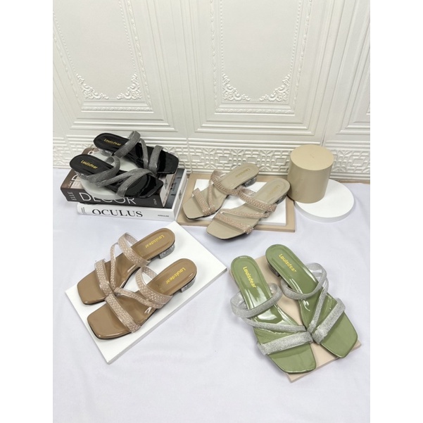 LOUISDEAR sendal kaca 2 cm bahan glossy glitter S64