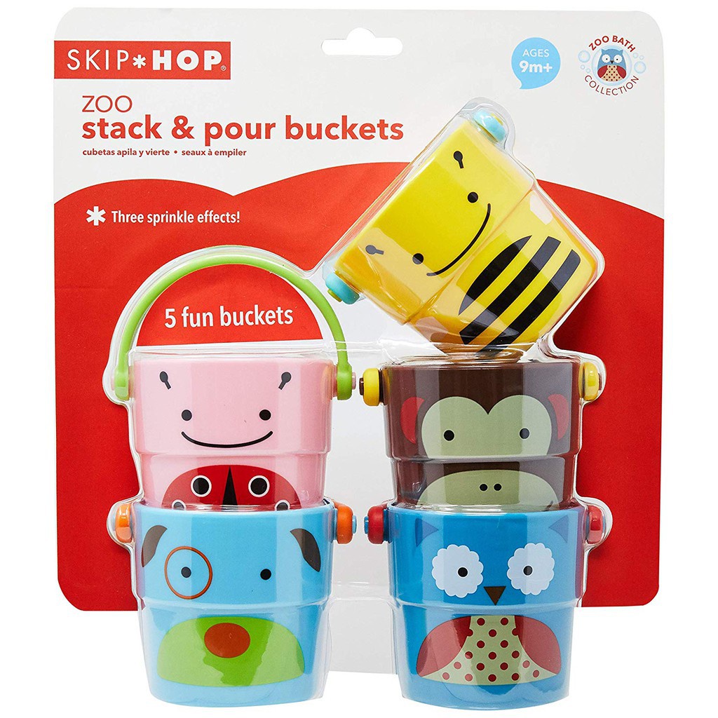Skip Hop Explore &amp; More Zoo Stack &amp; Pour Buckets Container Mainan Air Ember Anak Bayi Shower Bucket