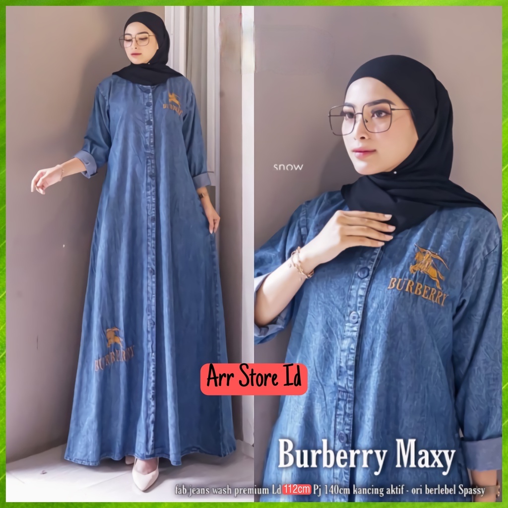 Baju Gamis Dress Jeans Jens Denim Wanita Terbaru 2023 Kondangan Busui Kekinian Snow Bordir Halus Asli Premium Ld 112 P 140 Burberry Maxy Allsize