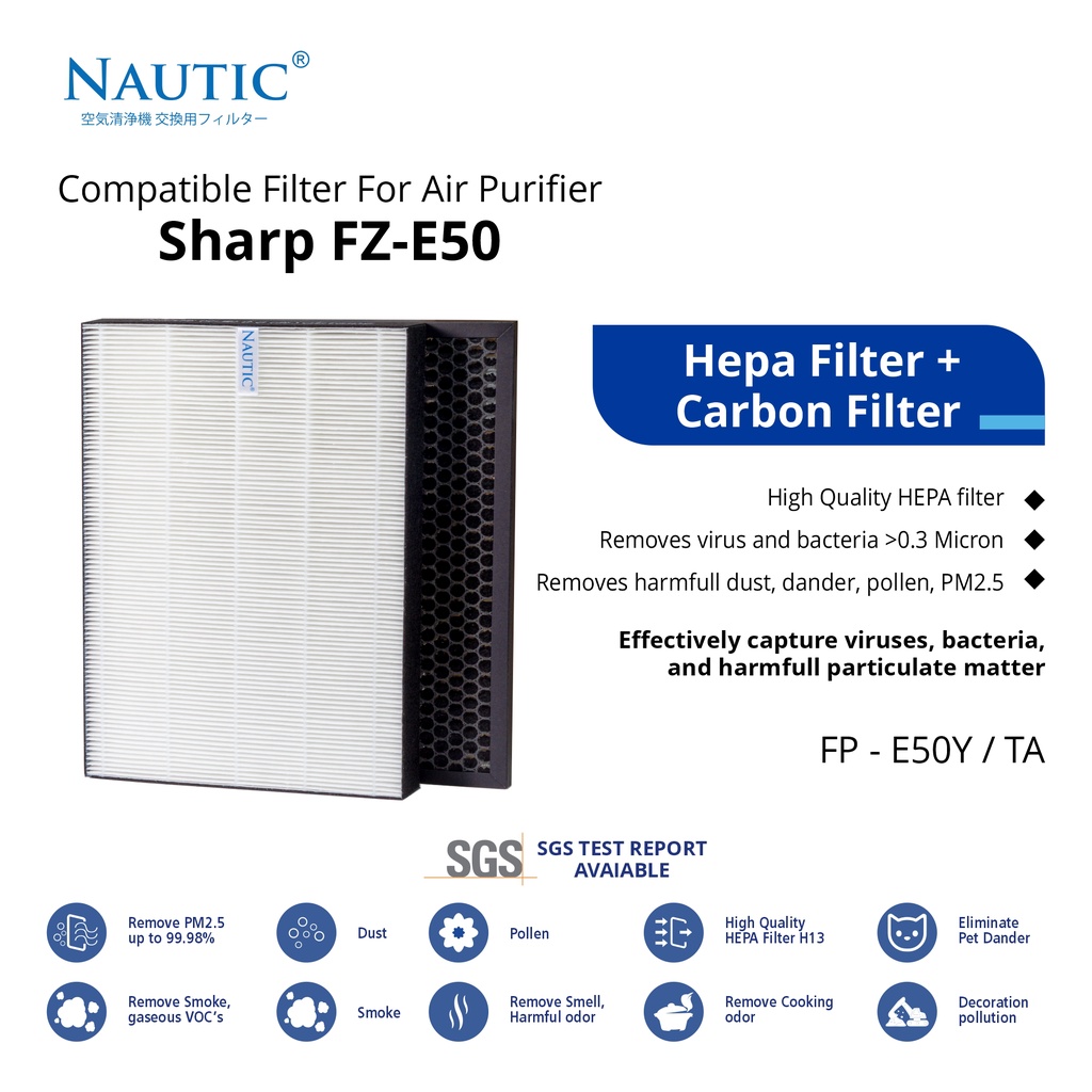 Adapted filter buat Air purifier sharp FZ-E50HFE + FZ-E50DFE FP-E50Y FP-E50TA FP-E50Y-W FP-E50 filter pembersih udara sharp FP-E50