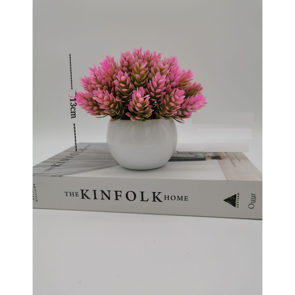 Tanaman Pot Mini Bonsai Cemara Dekoratif Bunga Plastik-Pink