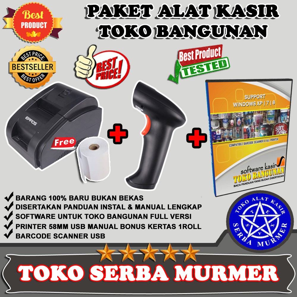 Paket POS alat kasir printer thermal barcode scan toko bangunan