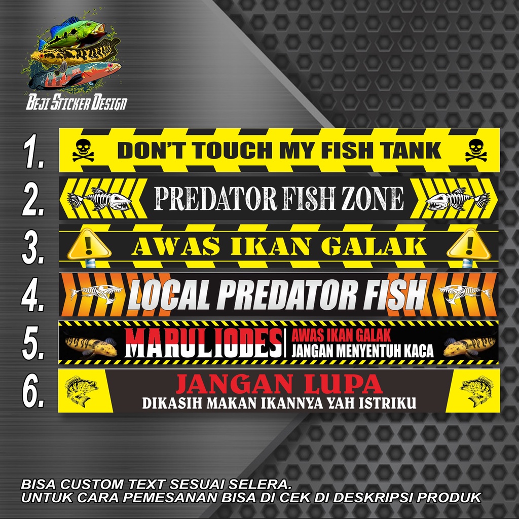 STICKER LIST AQUARIUM IKAN PREDATOR TERBARU MURAH UKURAN 40X5CM