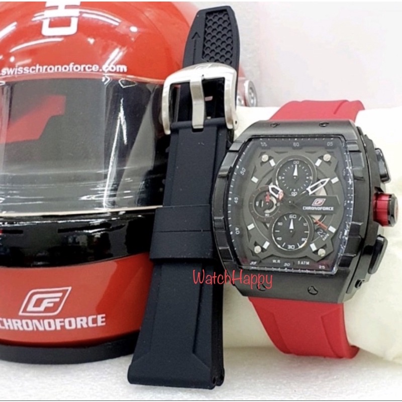 WatchHappy Chronoforce 5329 5329G CF 5329 Men Sport Chrono Rubber Red Best Seller Original Warranty