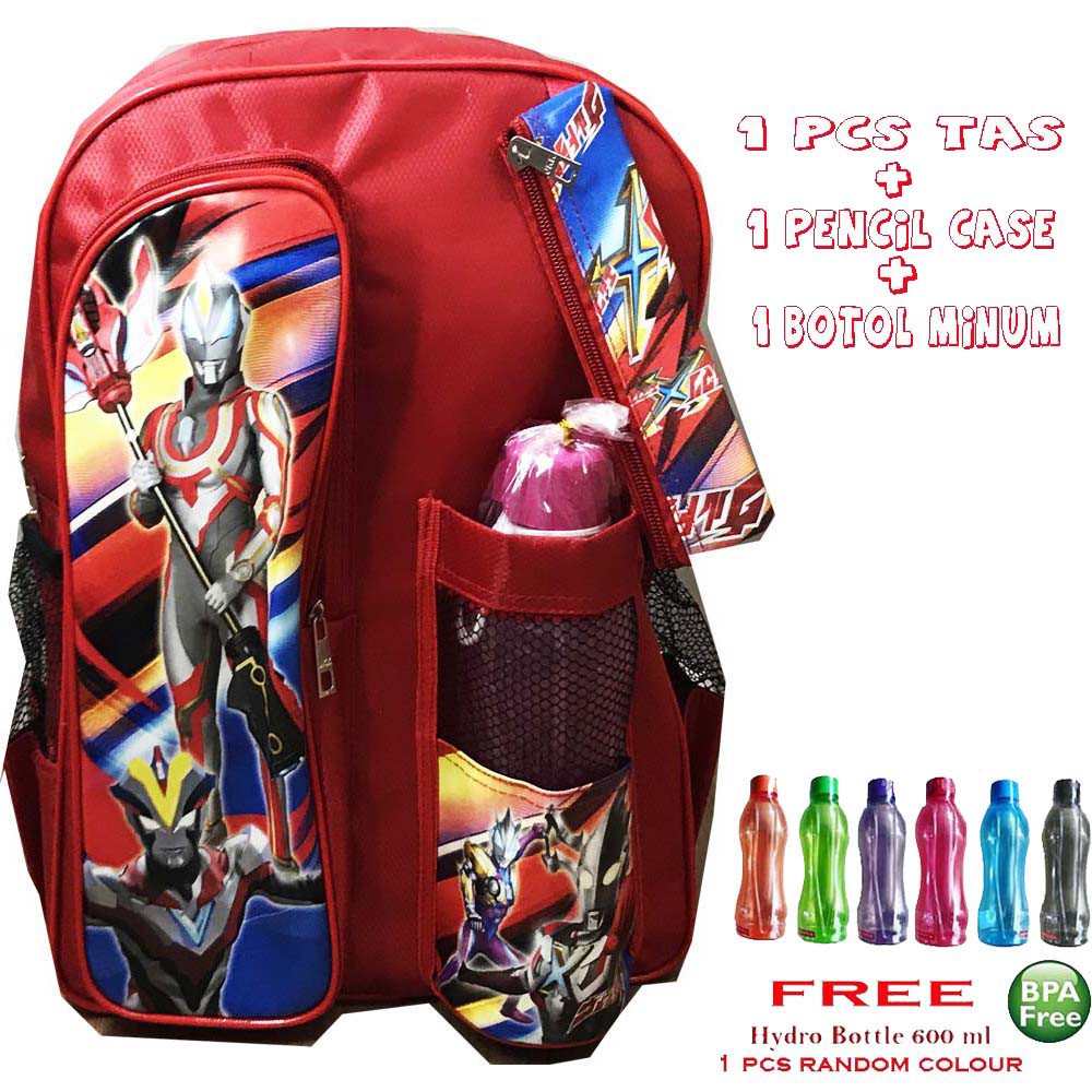 Sale Lebaran ~ Tas Ransel Anak Sekolah SD + Botol Minum + Kotak Pensil ANAK ANAK MOTIF Frozen Transformer Optimus Prime helo kity Spiderman Tas botol SD