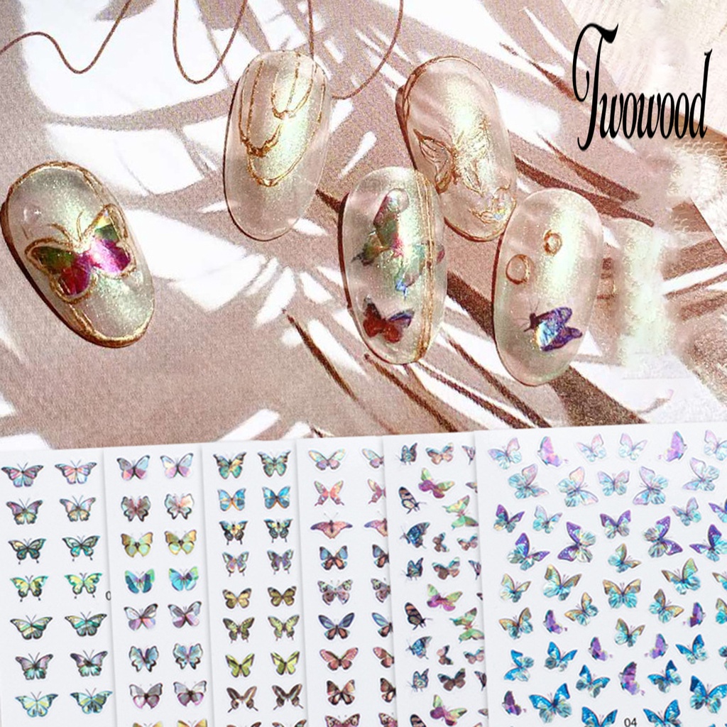 Twowood Stiker Kuku Motif Kupu-Kupu Tahan Air Untuk Nail Art