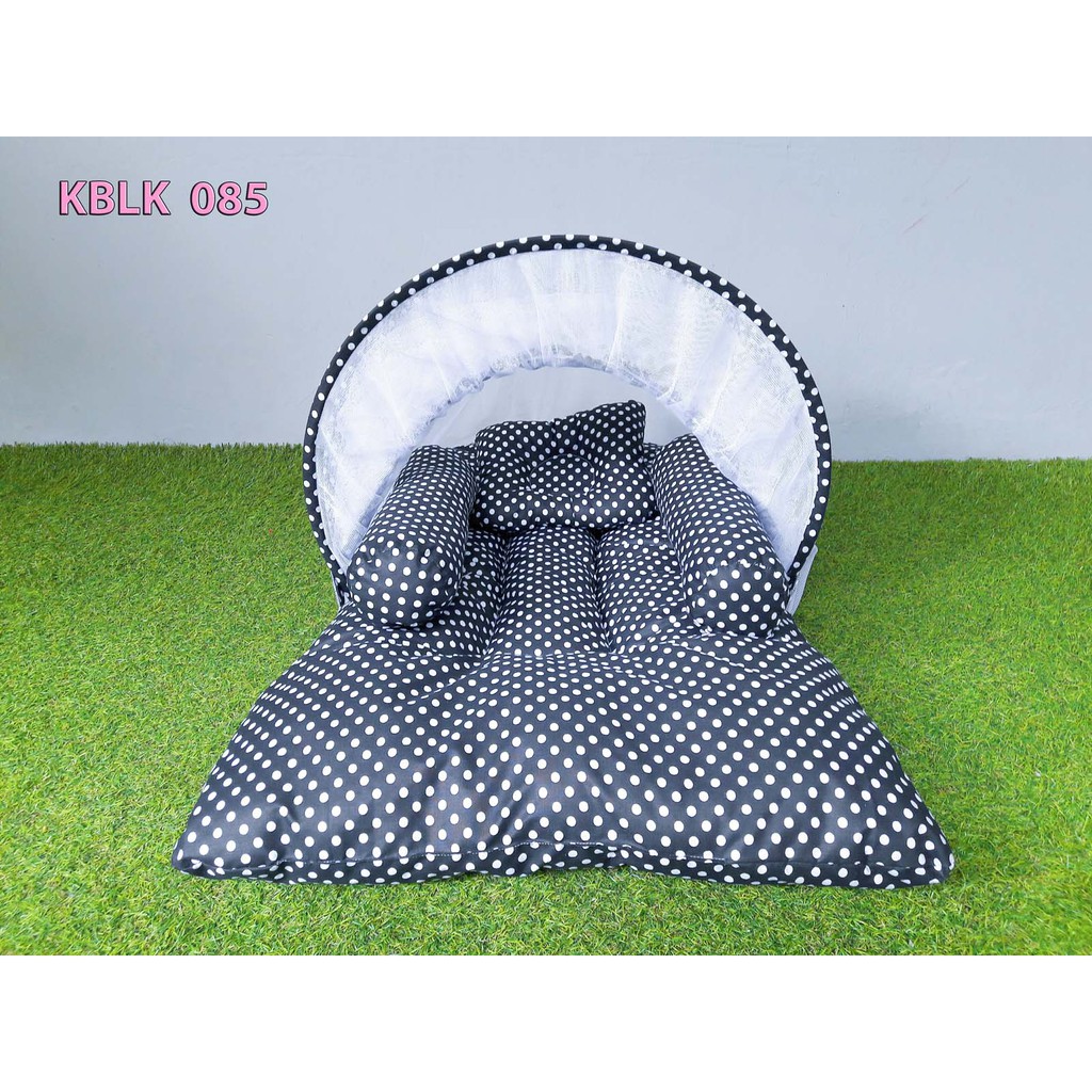 Grosir ElhaBaby KBLK085 Kasur Bayi Lipat Kelambu Baby Polka Black I Babyshop