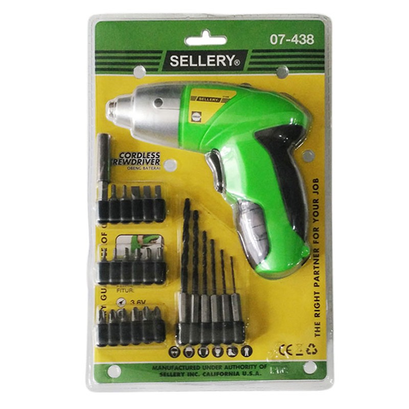 SELLERY Mesin Obeng Bor Baterai Cordless Screwdriver / obeng 07-438