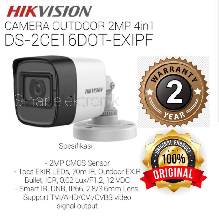 HIKVISION CAMERA OUTDOOR 2MP COLORVU DS-2CE16DOT-EXLPF DUAL-LIGHT