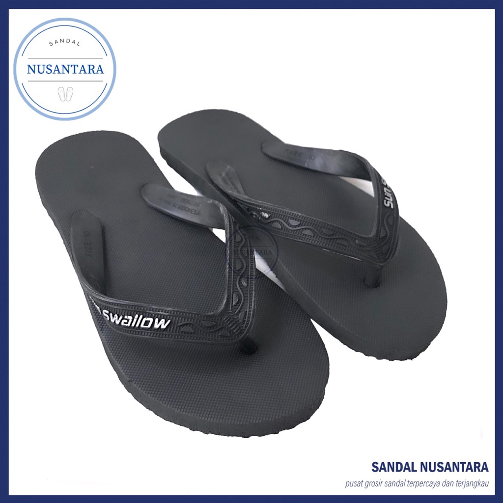 Sandal Jepit Sun Swallow Hitam Pria Wanita Anak Warna Polos Karet Ukuran 35-43