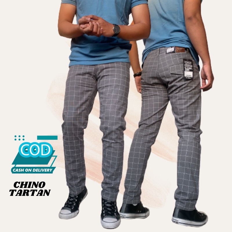 Celana Tartan panjang chino cinos kotak kotak pria katun original stret slimfit premium terbaru celana kerja casual