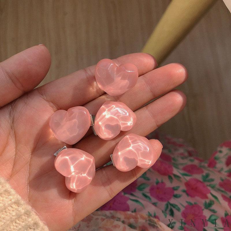 5pcs Jepit Rambut Pita Pink Peach Camellia Untuk Aksesoris Anak Perempuan