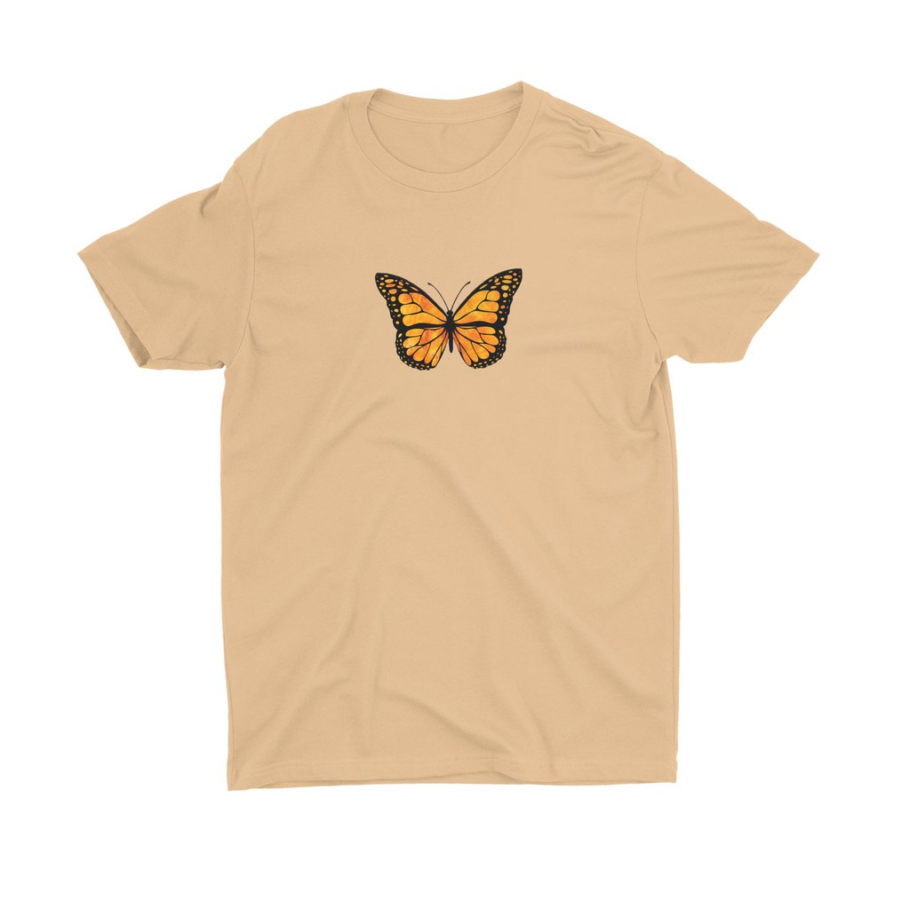 Tshitrallday Kaos Premium Unisex Pria &amp; Wanita bisa Oversize 100% Cotton Combed GRAPHIC ORANGE BUTTERFLY