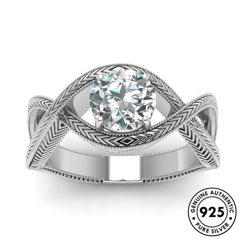 Cincin S925 Silver Aksen Berlian Gaya Vintage