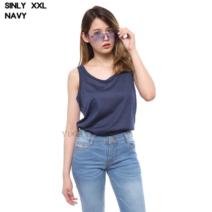 Monellina Fashion Baju Tank Top Singlet Xxl Jumbo Murah Wanita Sinly - Navy, L