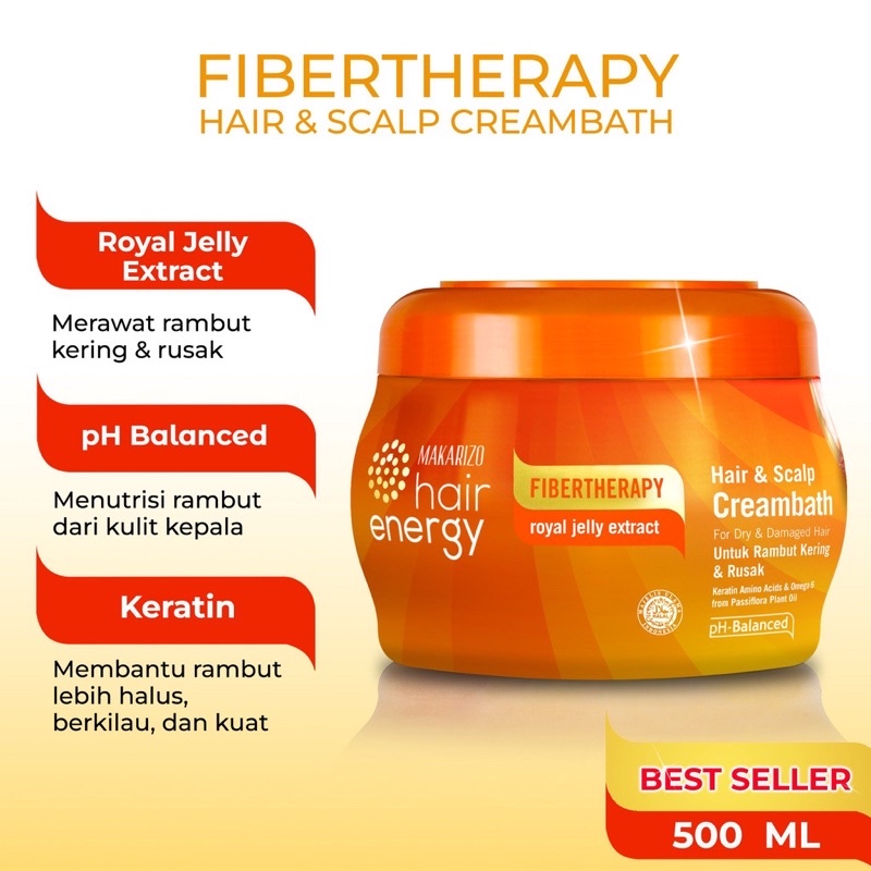 MAKARIZO Hair Energy Fibertherapy Hair &amp; Scalp Creambath 500gr | Aloe &amp; Melon | Kiwi | Royal Jelly | Gingseng | Ginseng | Olive