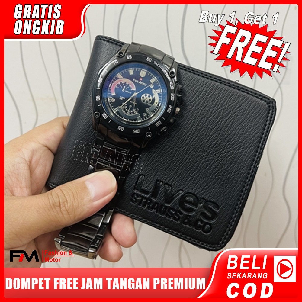 [ BELI 1 GRATIS 1 ] Dompet Pria Pendek 3D Gratis Jam Tangan Pria Import Murah &amp; Terbaru - Hitam