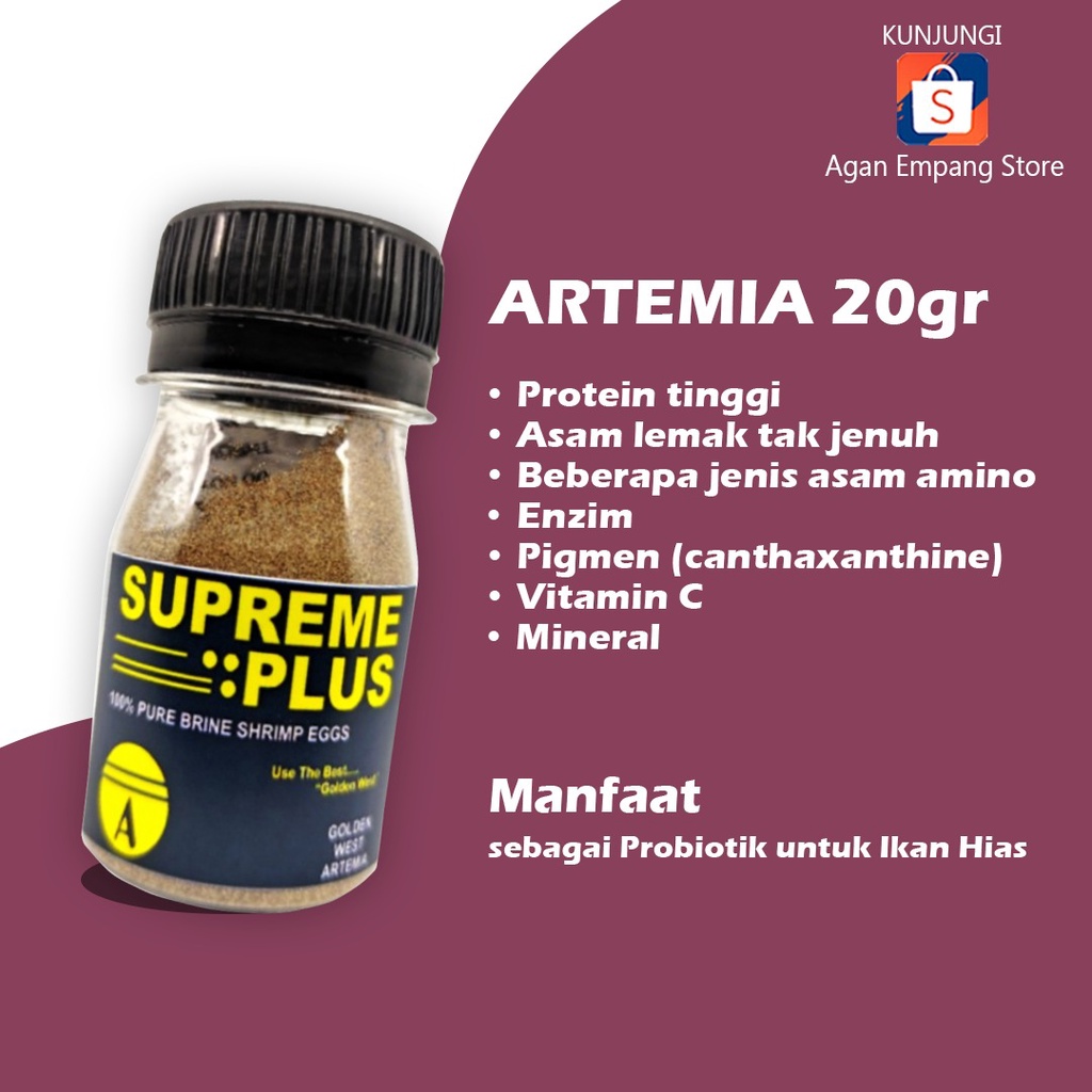 ARTEMIA SUPREME PLUS 20 GRAM / PAKAN BURAYAK CUPANG / PAKAN IKAN HIAS / PELET CUPANG / MAKANAN IKAN 