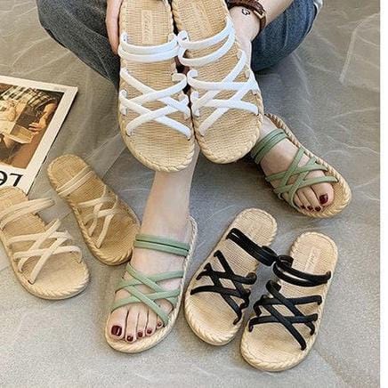 Sandal Wanita Tali Women Sandals Fashion Roman Cross Straps Flat Sandals Import Real Pict AFM