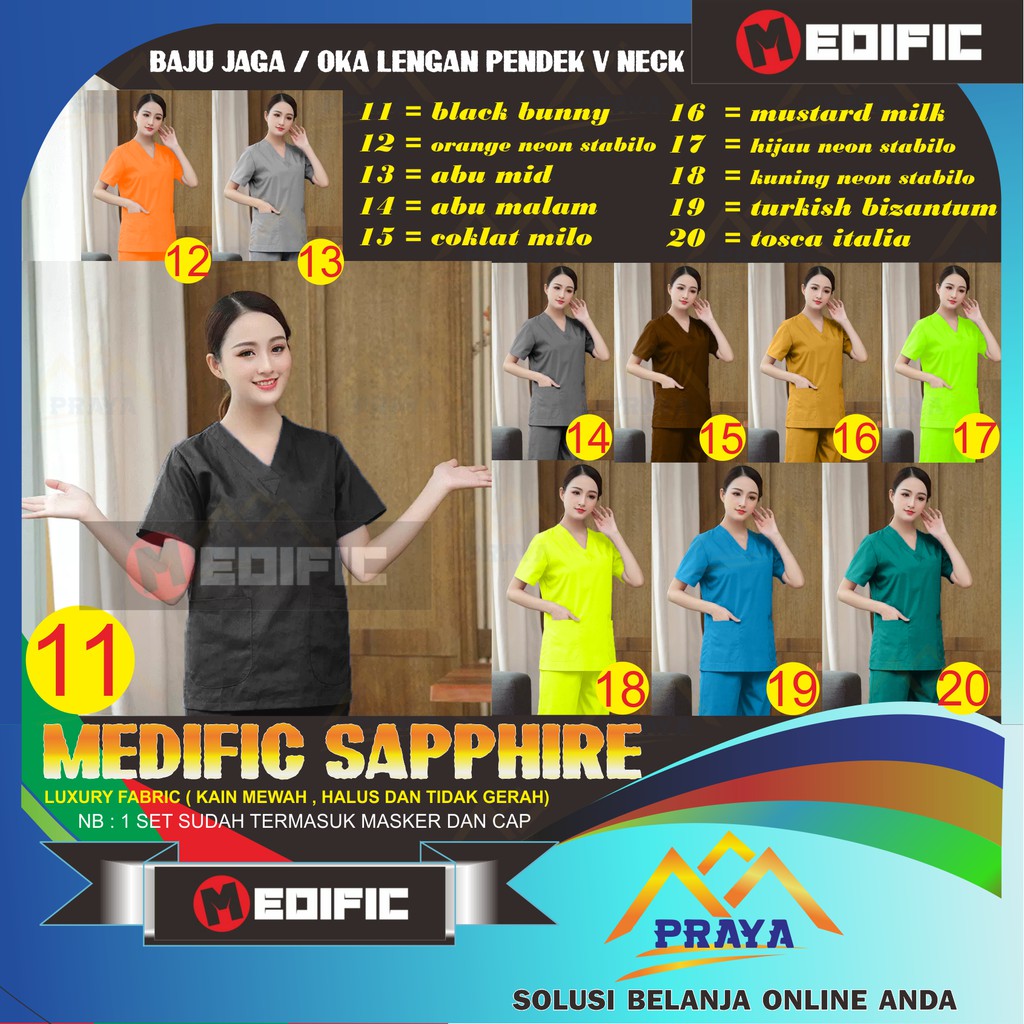 Seragam baju ok oka scrub baju jaga LENGAN PENDEK warna 2