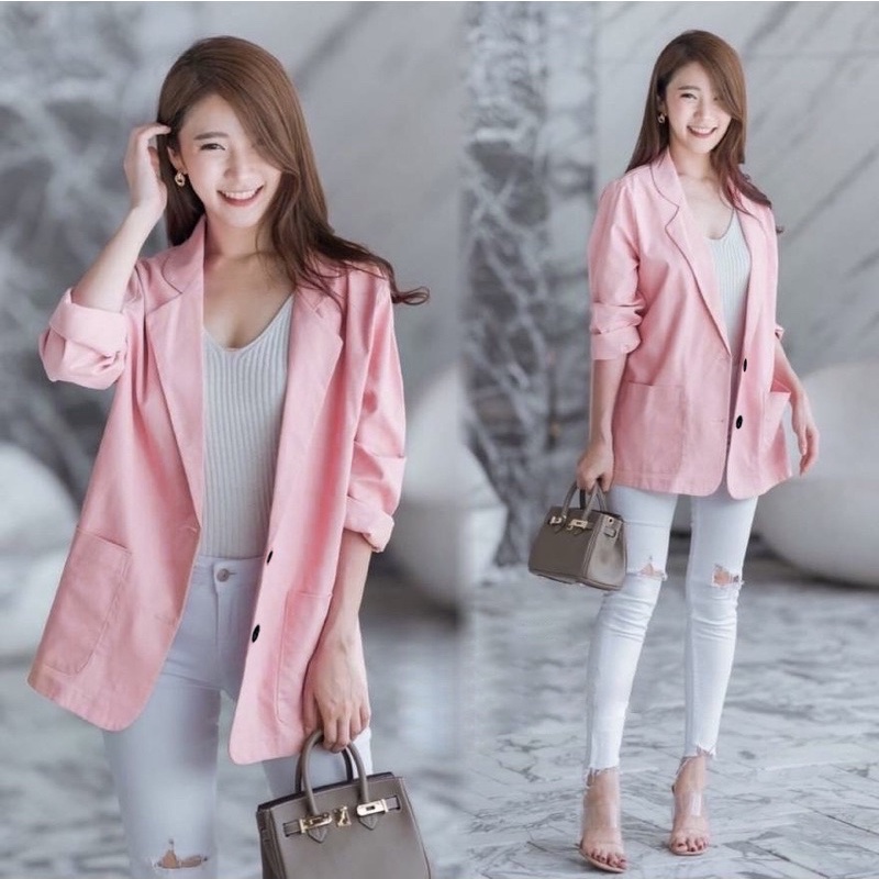 real pic blazer putih / blazer fahion korea / blazer kerja / outer putih / simply pocket blazer