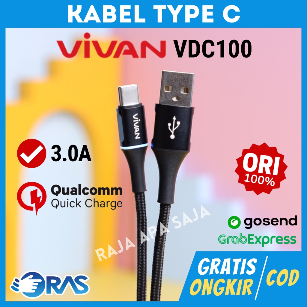 Kabel Data Charger Vivan Type C Fast Charging 3A - Kabel Casan Carger Carjer Tepsi Taepsi Tipe C VDC